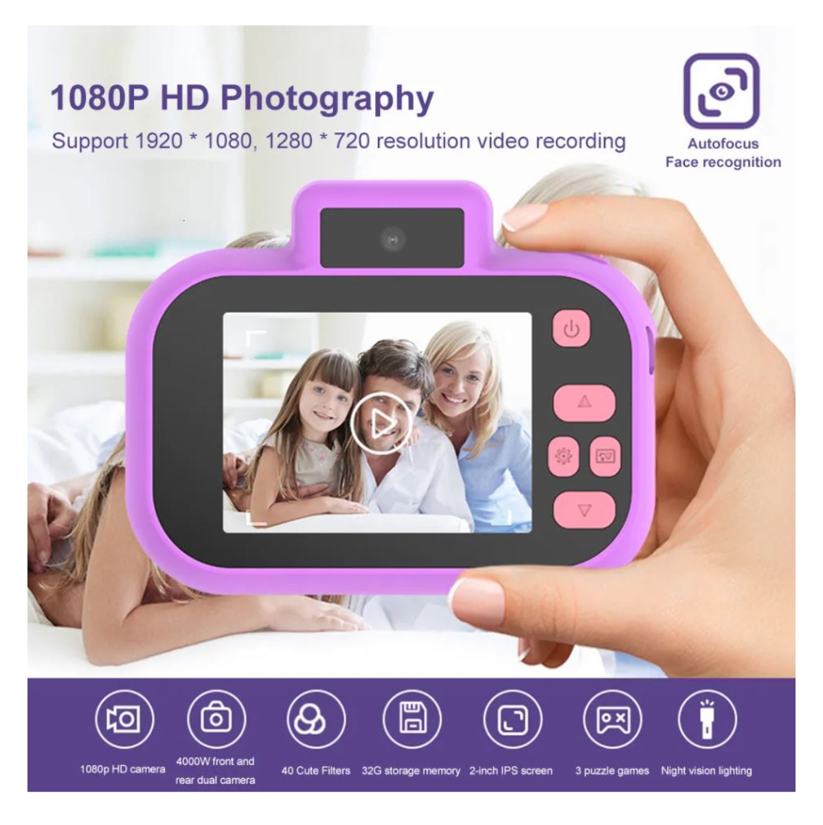 Vista 4 de Camara Infantil Alta definición juguete - Color: Rosado